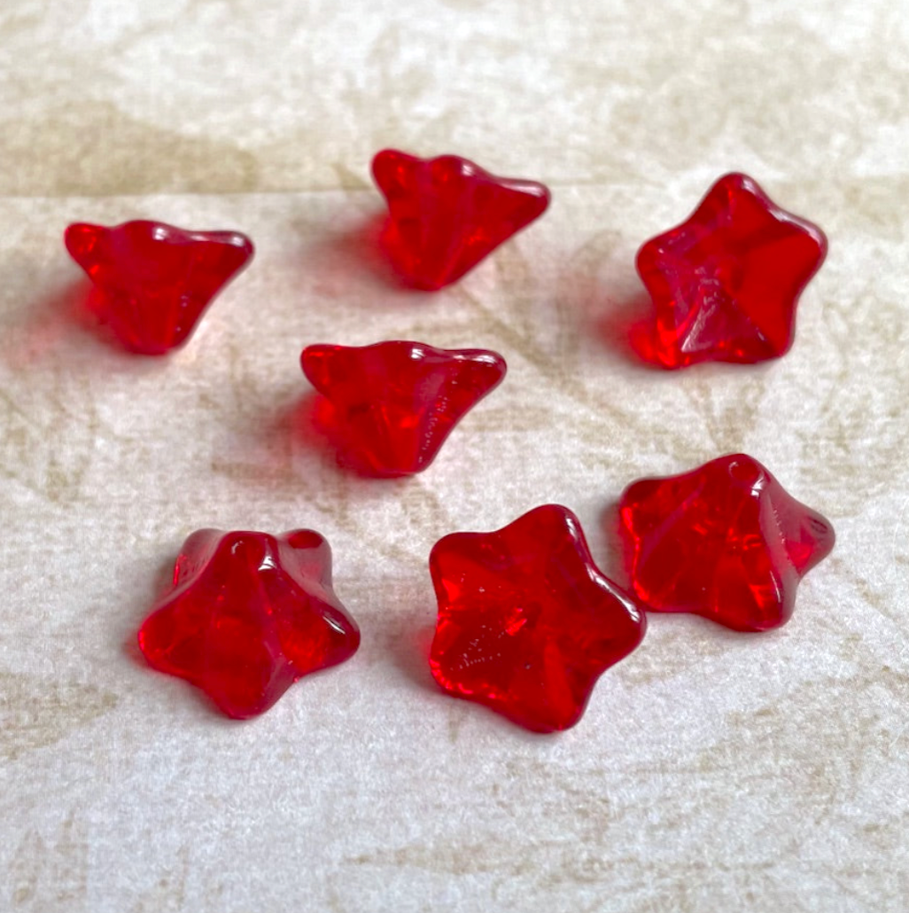 Red Flower Cup Pressed Glass Beads Pack of 30