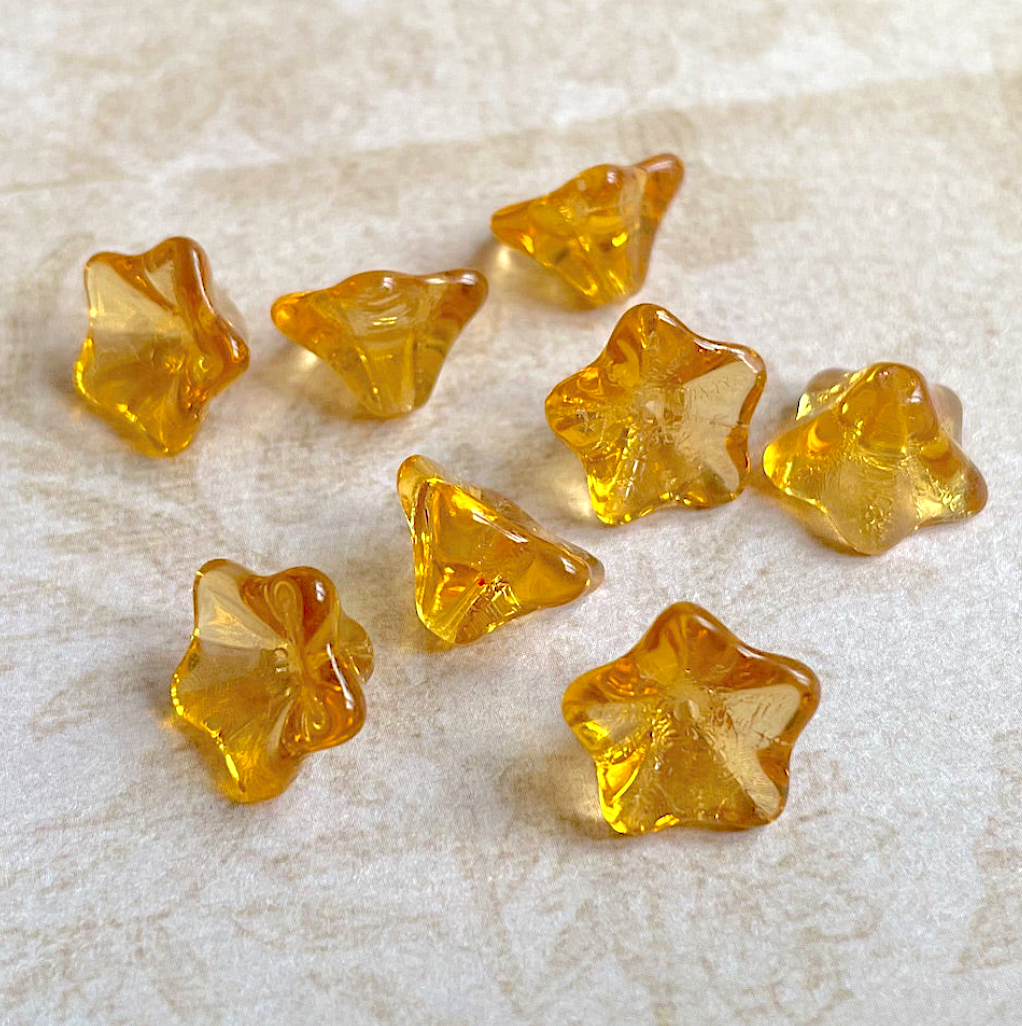 Yellow Flower Cup Pressed Glass Beads Pack of 30