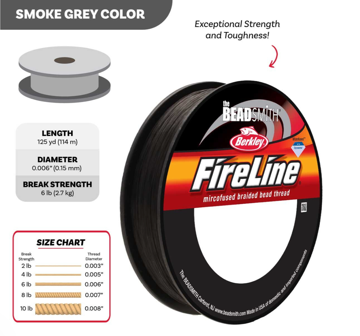 FireLine 6lb Smoke Size B Beading Thread 125 yds