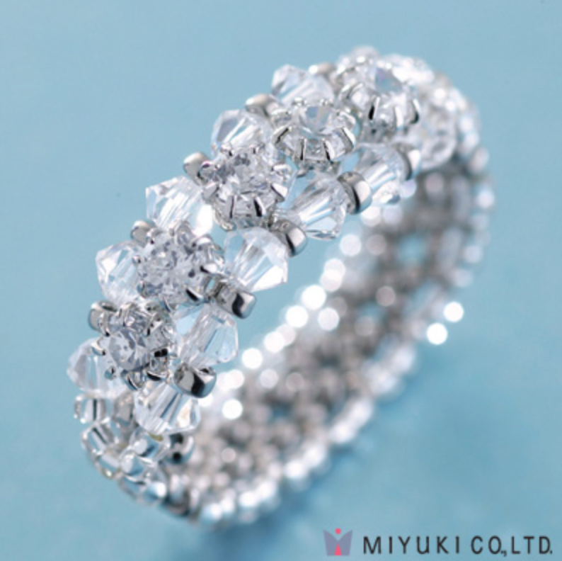 Cubic Zirconia Line Silver Ring Miyuki Beading Kit