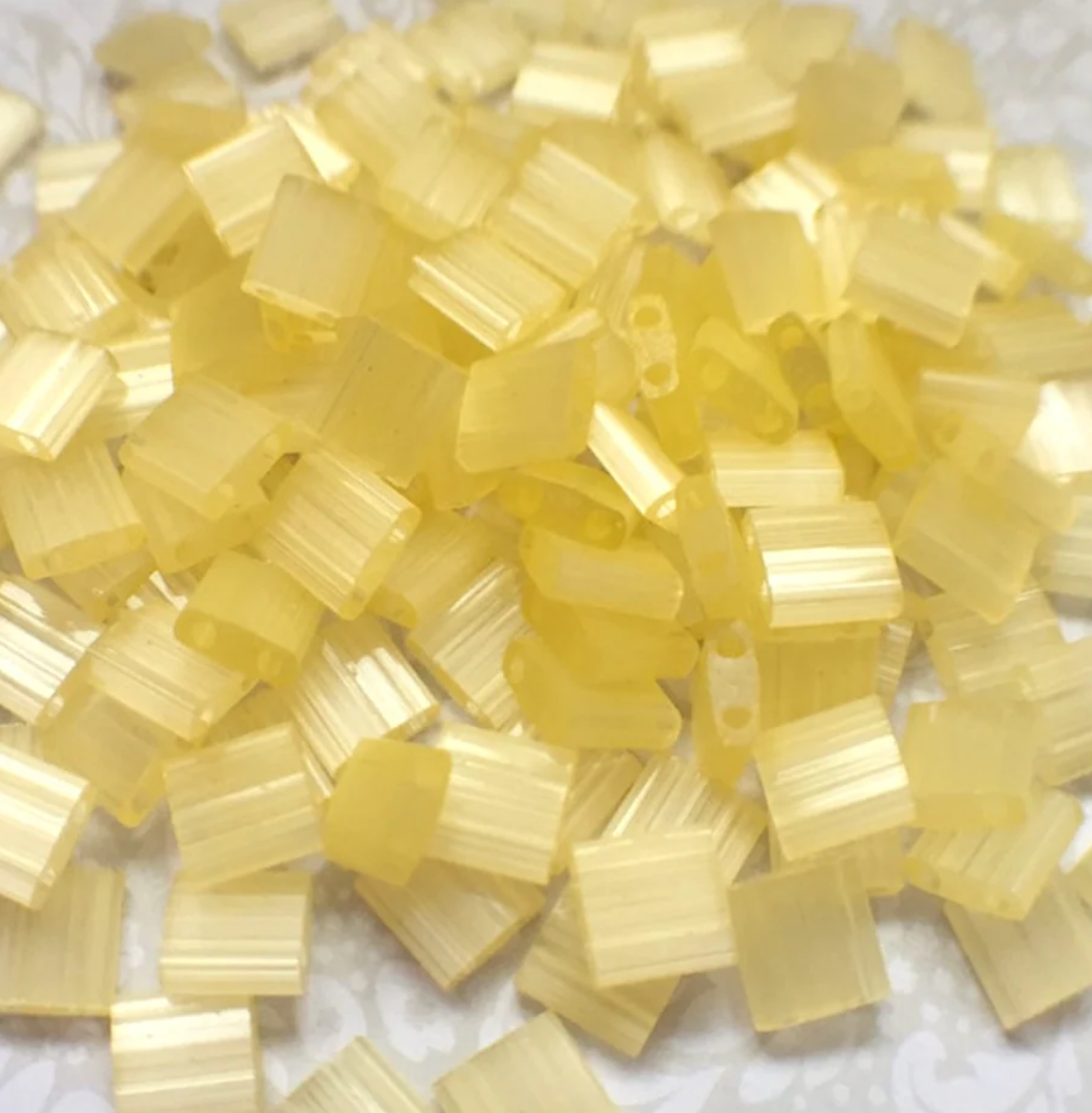 Silk Pale Yellow Miyuki Tila Beads 8 grams