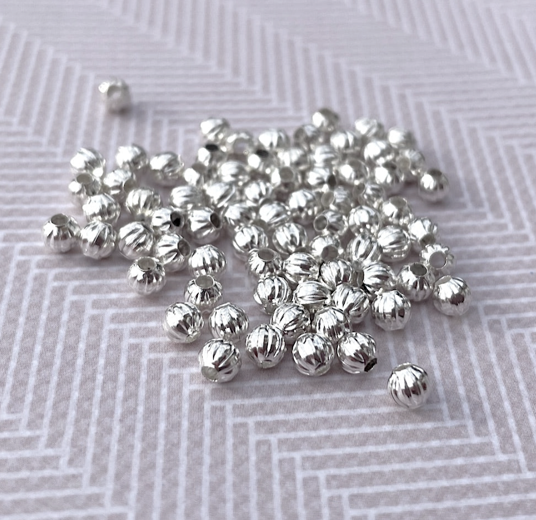 Silver Colour Corrugated 4 mm Metal Spacer Beads - Pack of 200