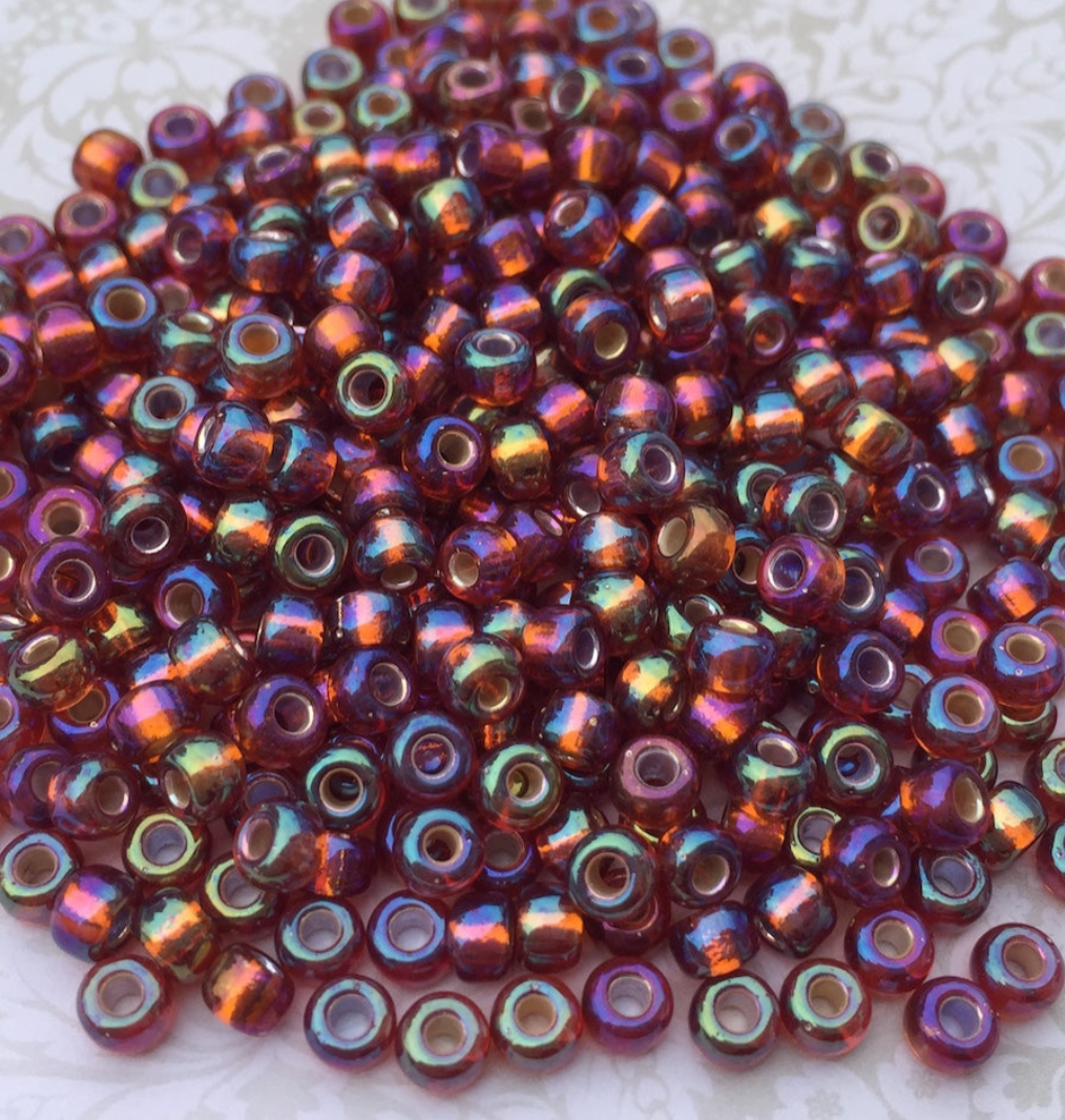 Silver Lined Dark Topaz AB 6-1005 Miyuki 6/0 Round Japanese Seed Beads - 20 grams