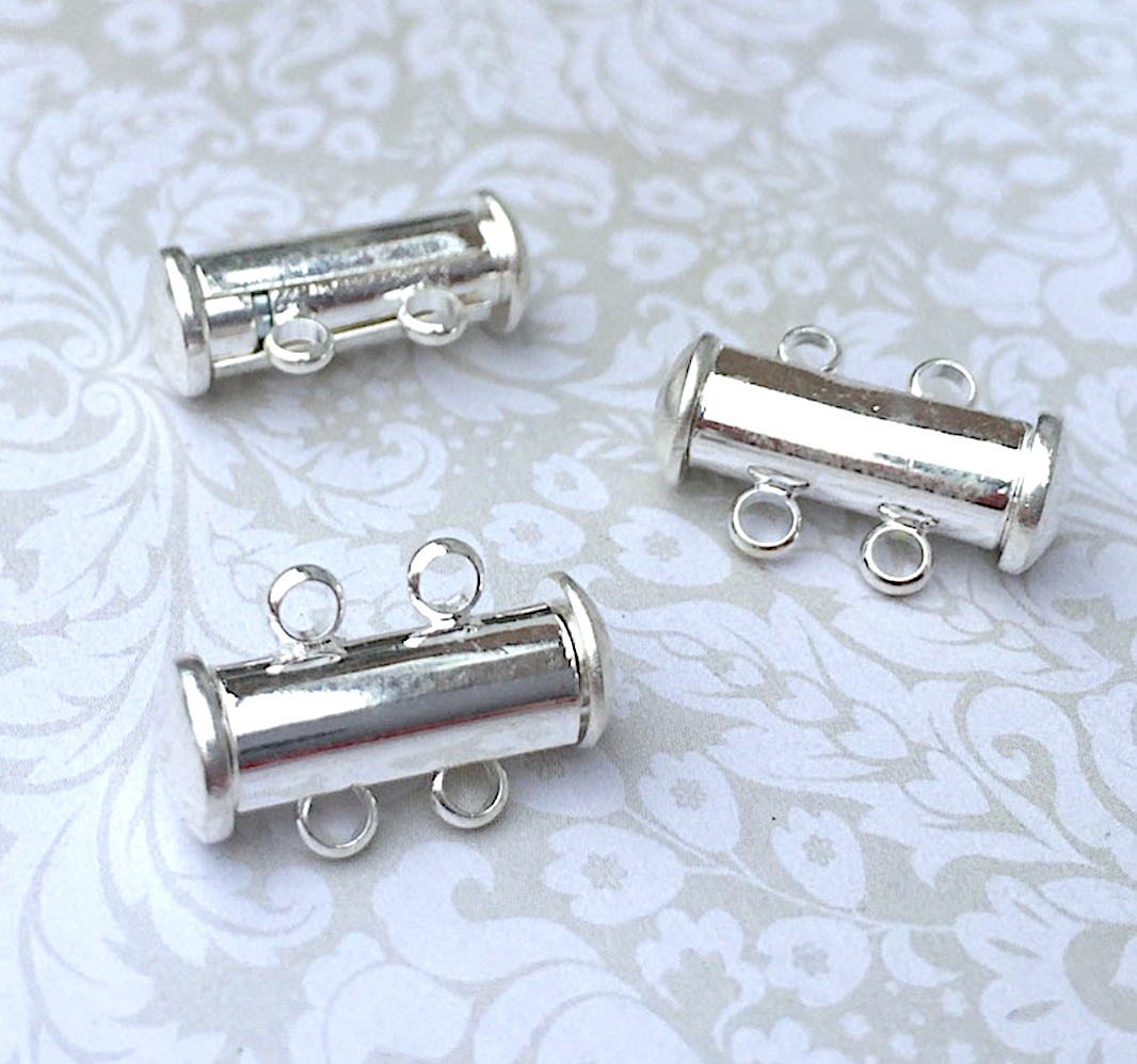 Silver Plated 2-strand Magnetic Slide Clasps - Pack of 2