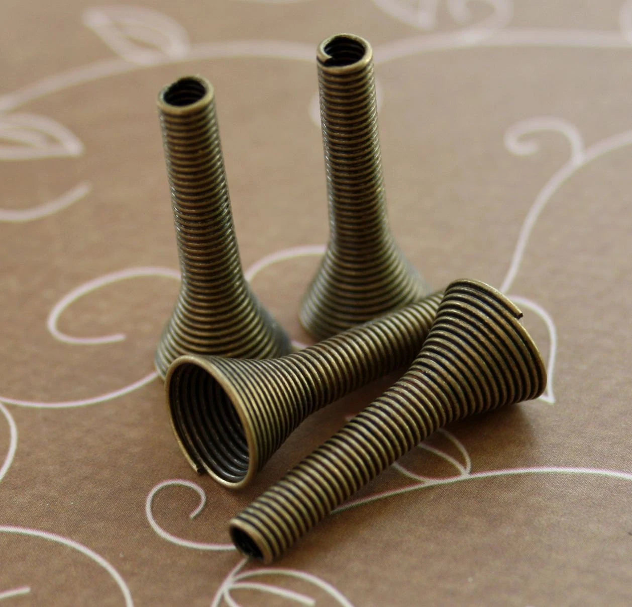 Spring Tube Bead Caps in Antique Bronze Colour - Pack of 10