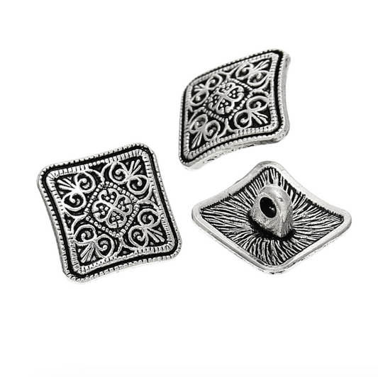 Square Metal Shank Buttons Antique Silver Colour Pack of 10