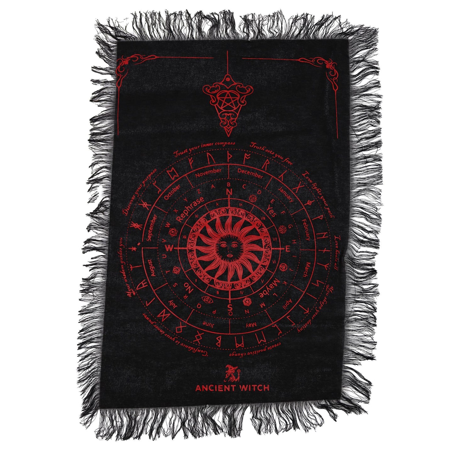 Sun Face Pendulum Divination Cloth Black & Blood Red