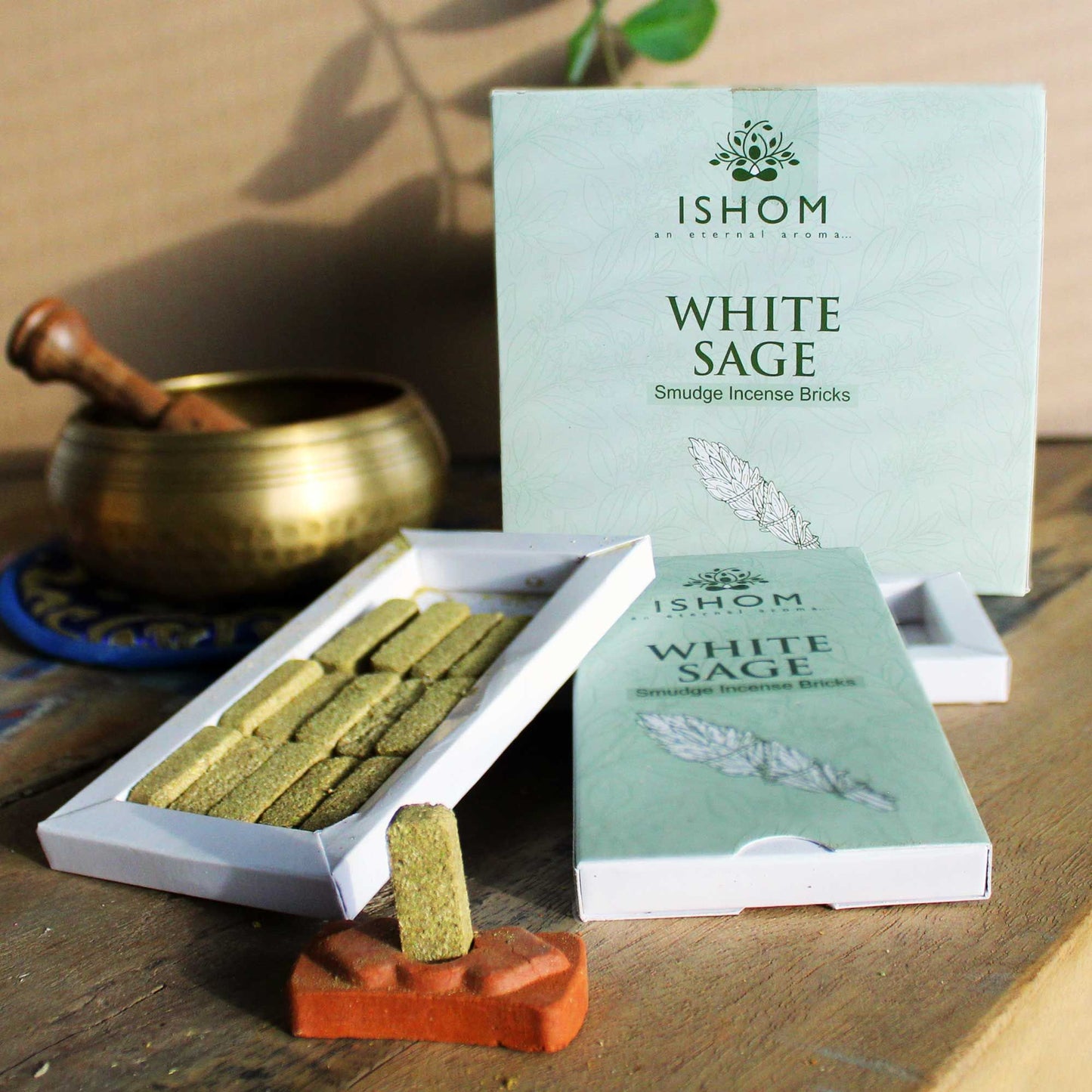 White Sage Natural Incense Smudge Bricks and Burner Pack of 15
