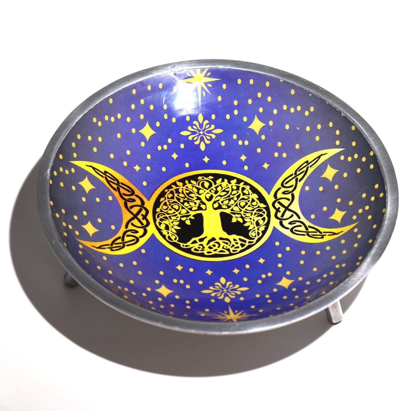 Triple Leg Enamelled Offering Plate - Triple Moon