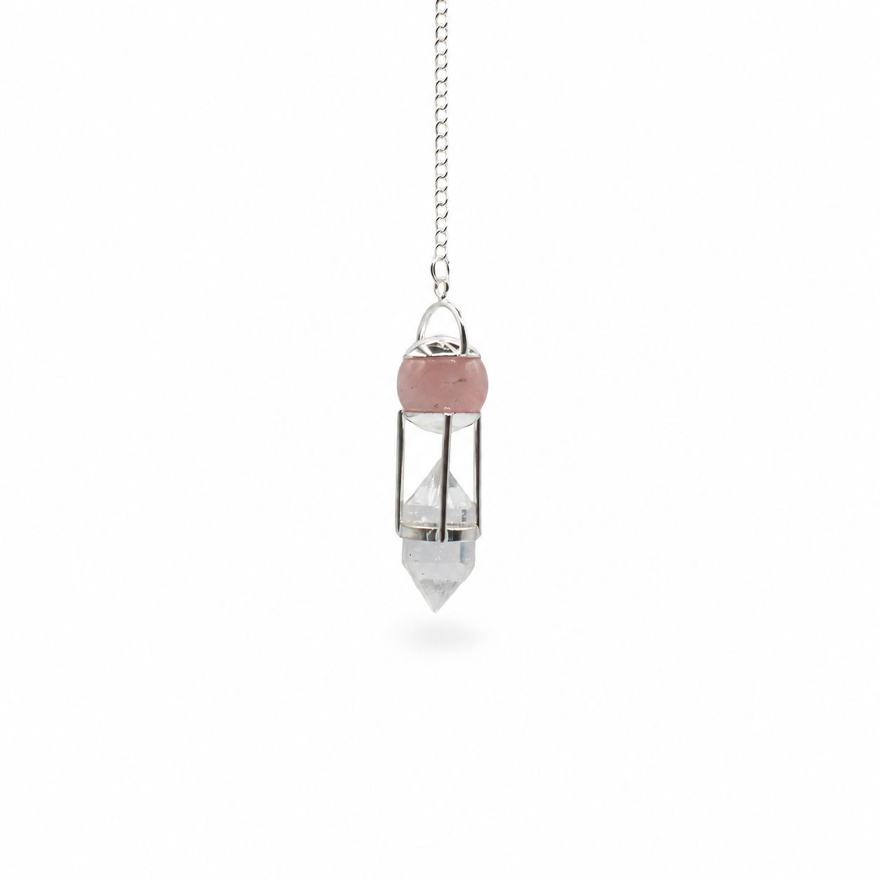 Rose Quartz, Clear Quartz Double Power Pendulum The Heart Whisperer