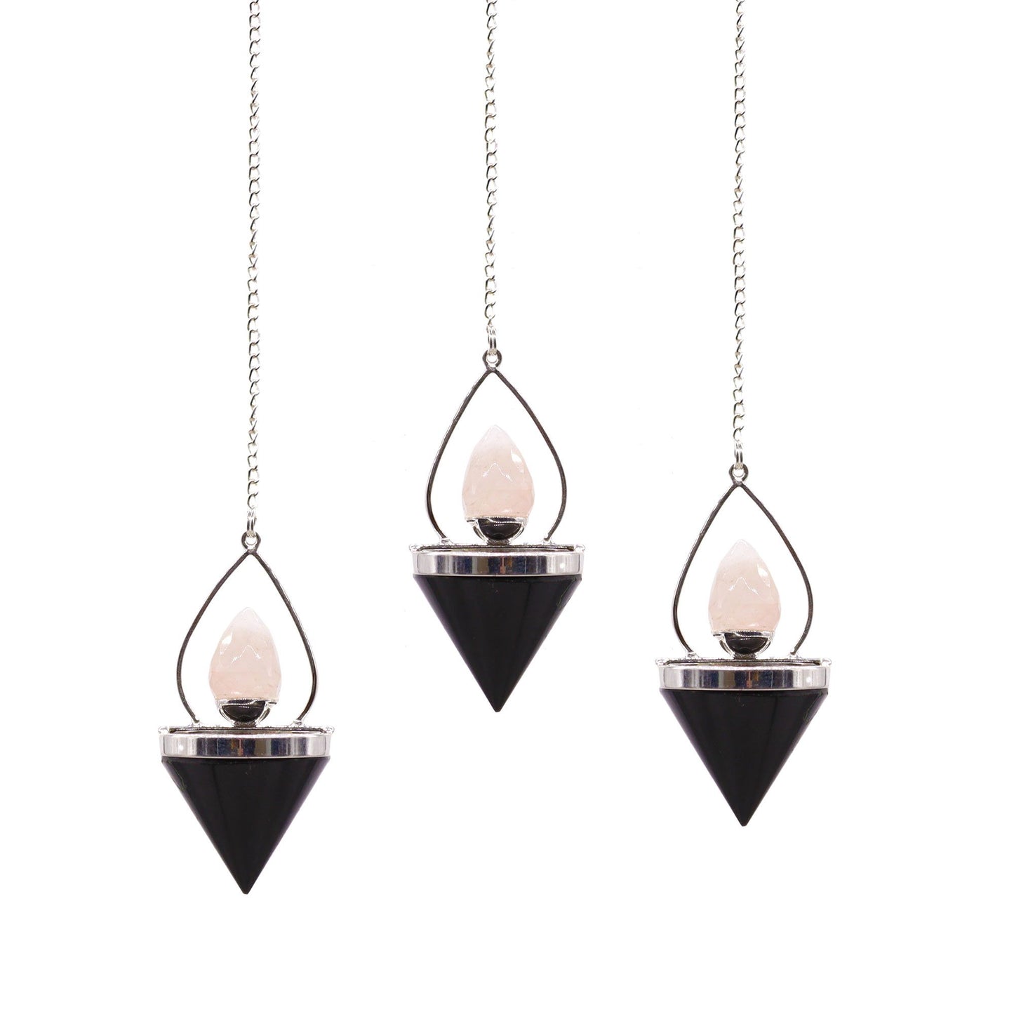 Black Agate, Rose Quartz Gemstone Lantern of Life Pendulum