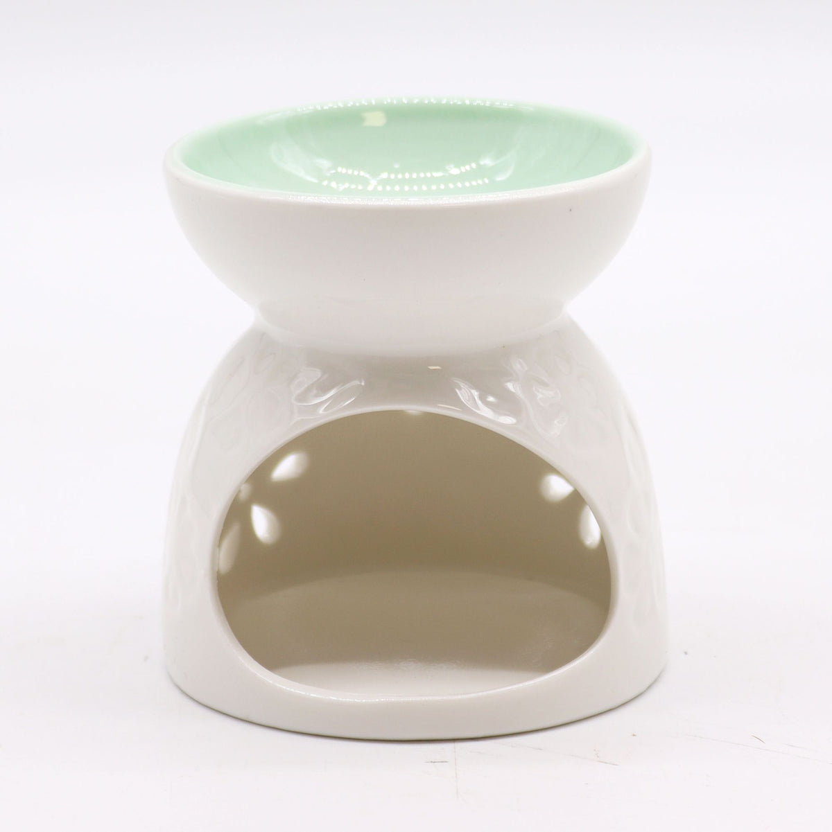 Classic Floral White Oil Burner with Teal Well