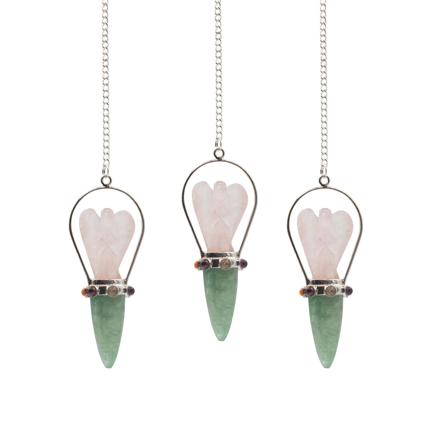 Rose Quartz, Green Aventurine Angel Pendulum with Chakra Band The Heart Oracle