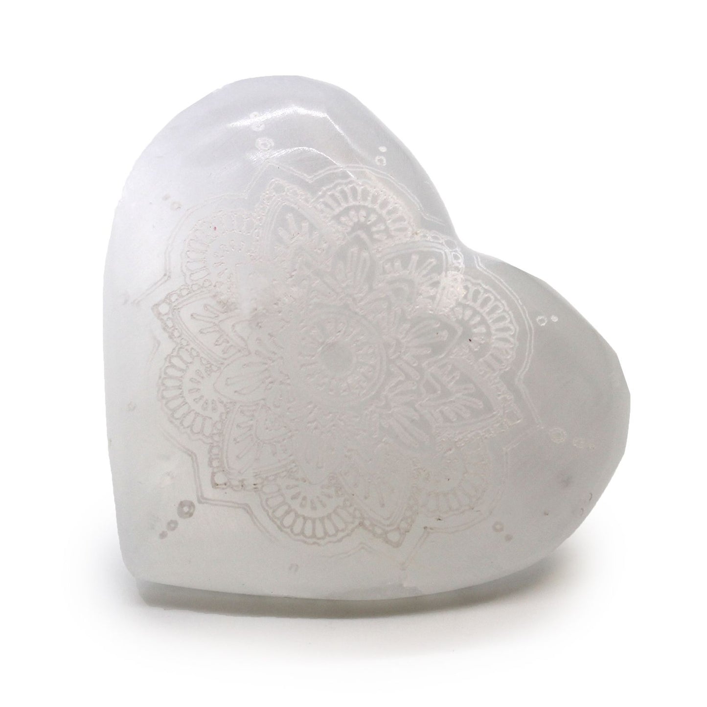 Selenite Heart with Engraved Mandala