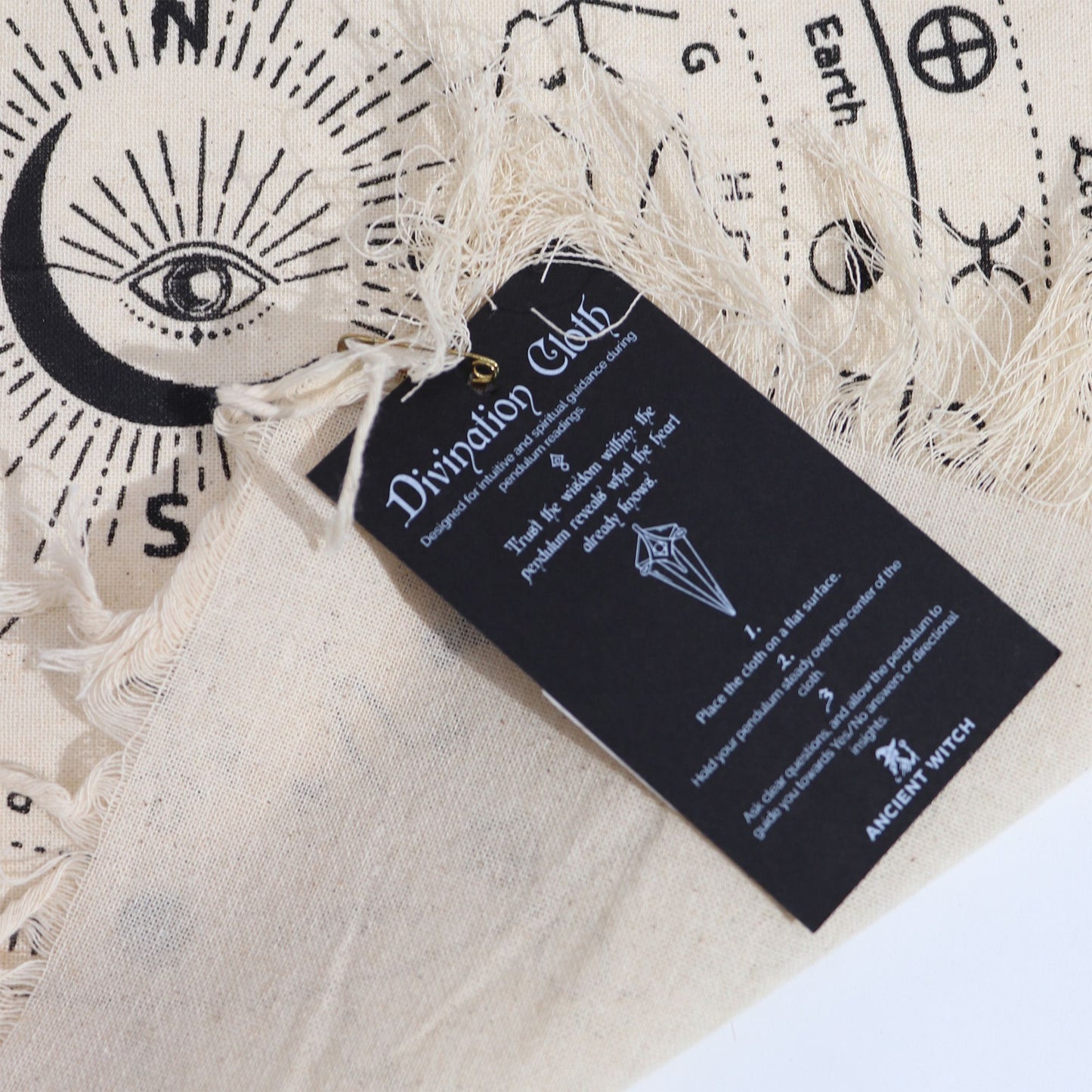 All Seeing Eye Pendulum Divination Cloth Natural & Black