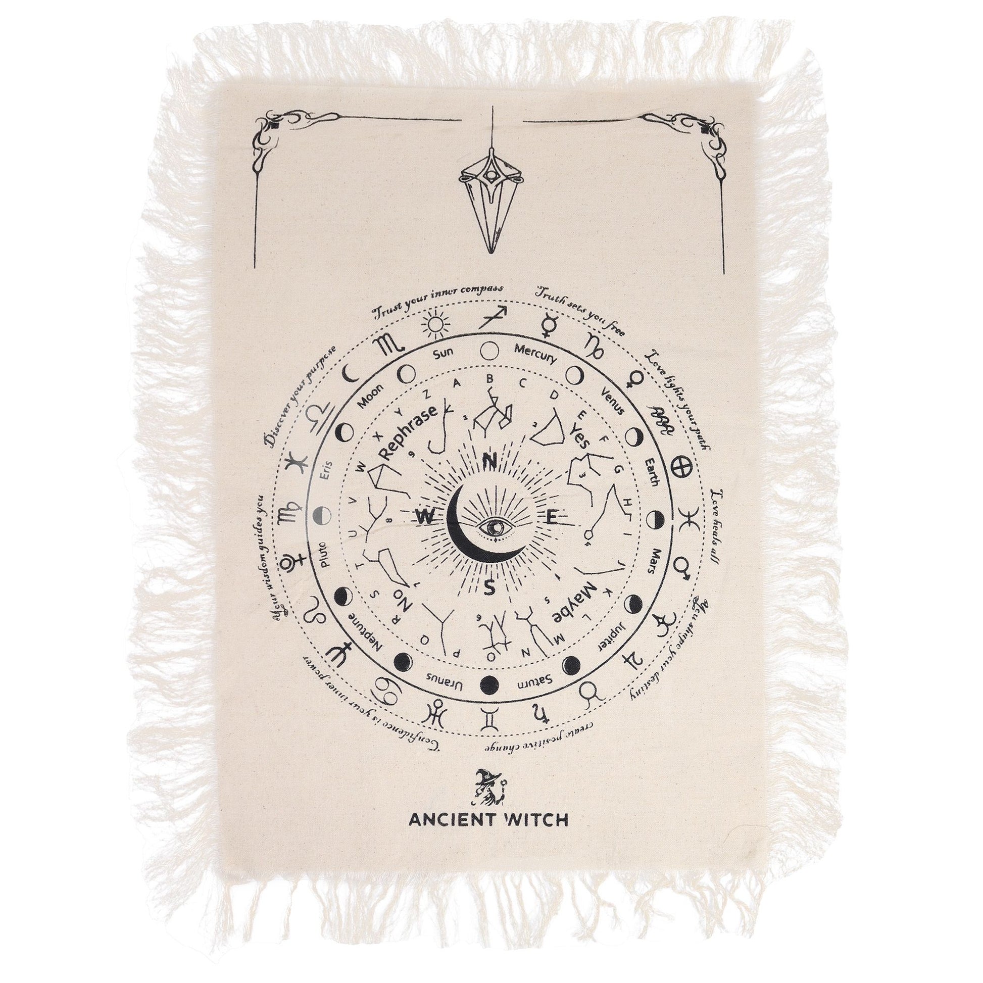 All Seeing Eye Pendulum Divination Cloth Natural & Black