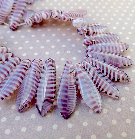 Amethyst White Two Hole Dagger Beads Czech Pressed Glass Beads - Pack of 10 grams