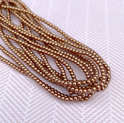 Antique Gold Round Czech Glass Pearls 2mm Strand of 150 beads
