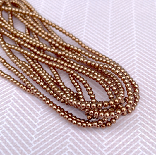 Antique Gold Round Czech Glass Pearls 2mm Strand of 150 beads