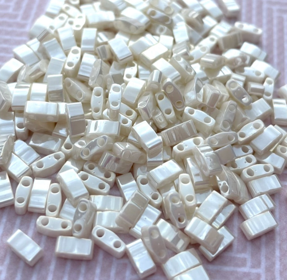Antique Ivory Pearl Ceylon Miyuki Half Tila Beads - 8 grams