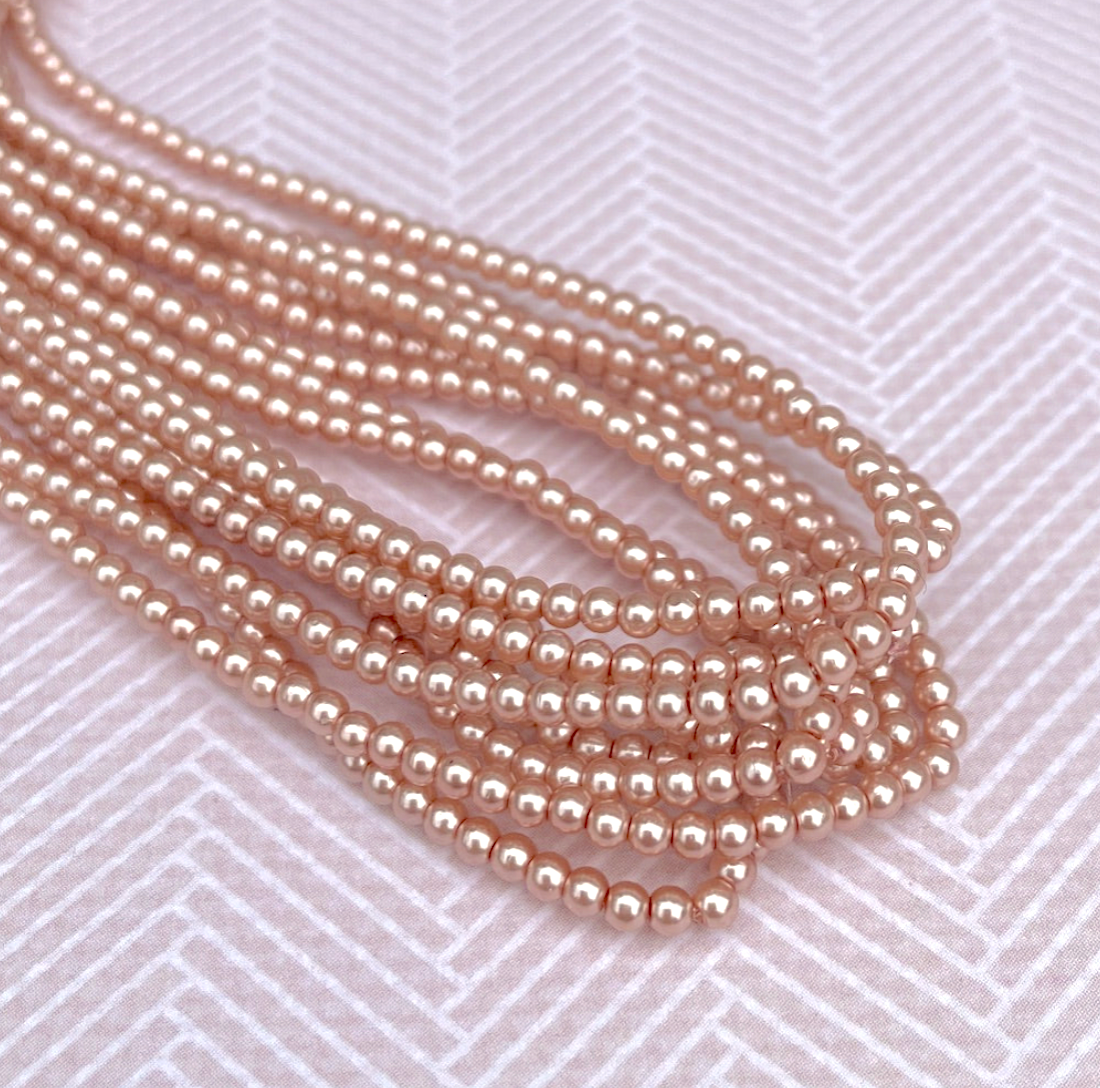 Antique Pink Round Czech Glass Pearls 2mm Strand of 150 beads