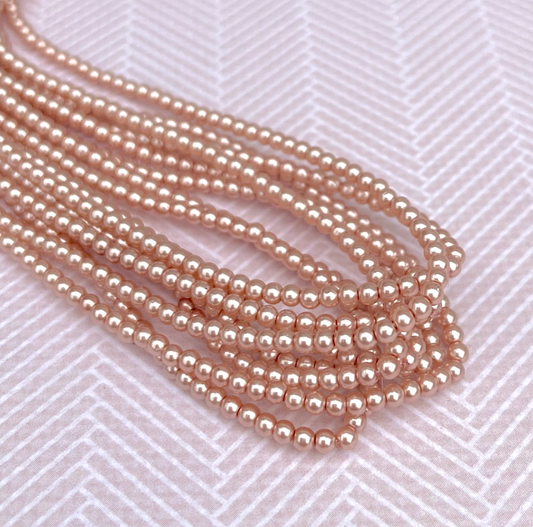 Antique Pink Round Czech Glass Pearls 2mm Strand of 150 beads