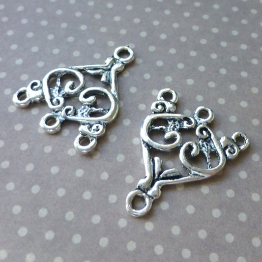 Antique Silver Pendant or Earring Connector with 3 Loops - Pack of 10