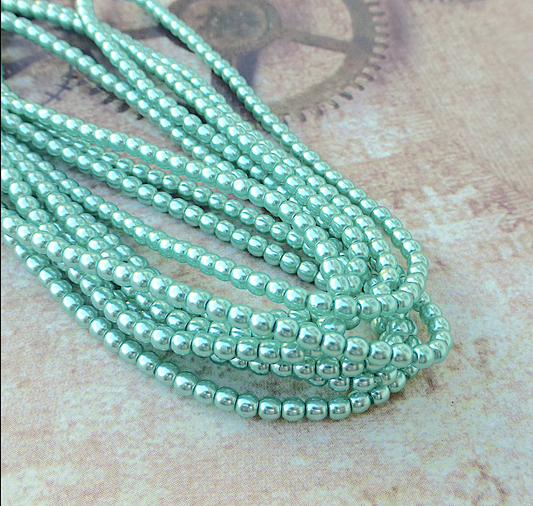 Aqua Round Czech Glass Pearls 2mm Strand of 150 beads