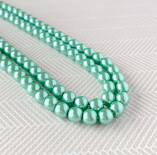 Aqua Round Czech Glass Pearls 6mm Strand of 75 bead