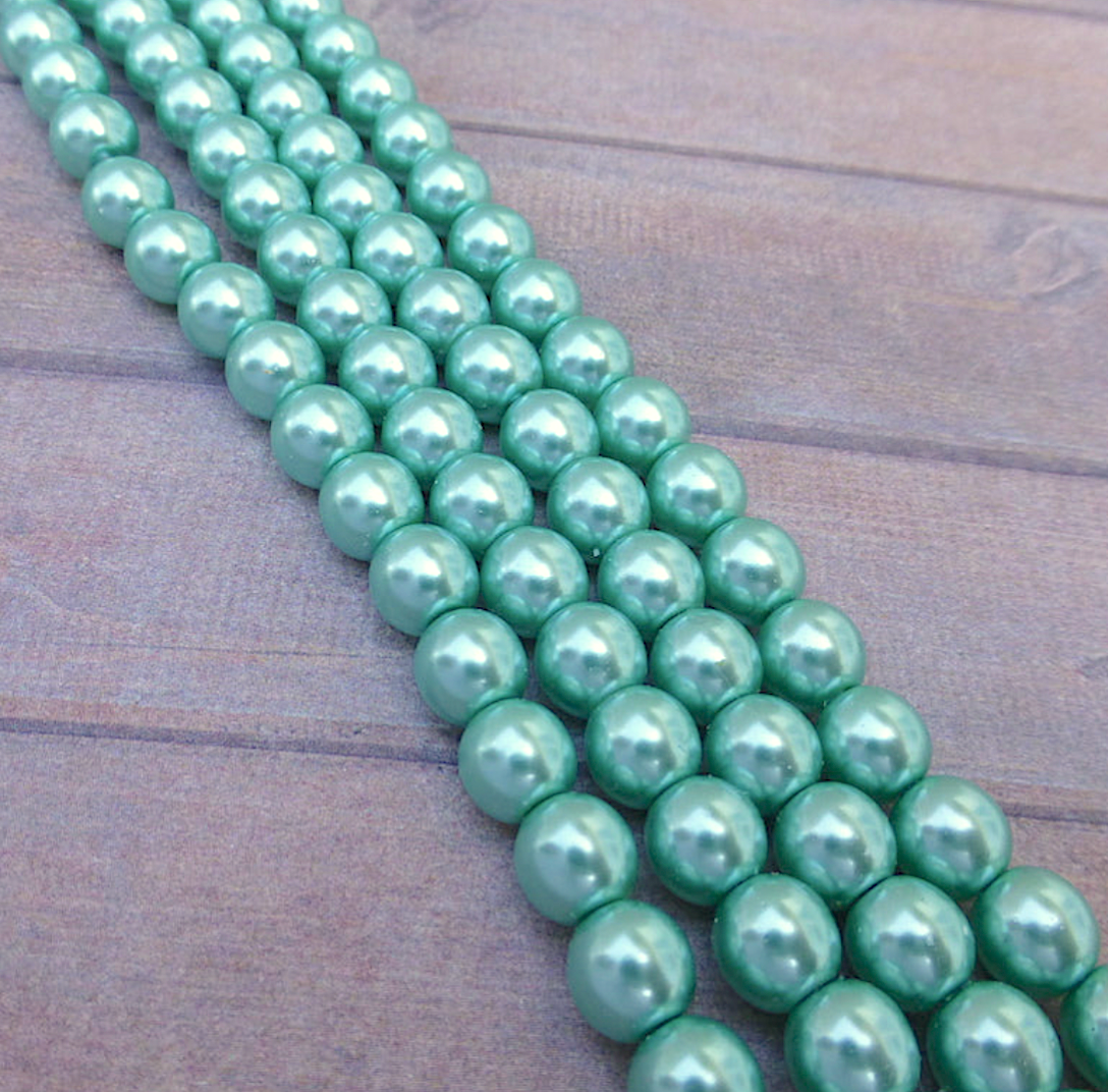 Aqua Round Czech Glass Pearls 6mm Strand of 75 beads