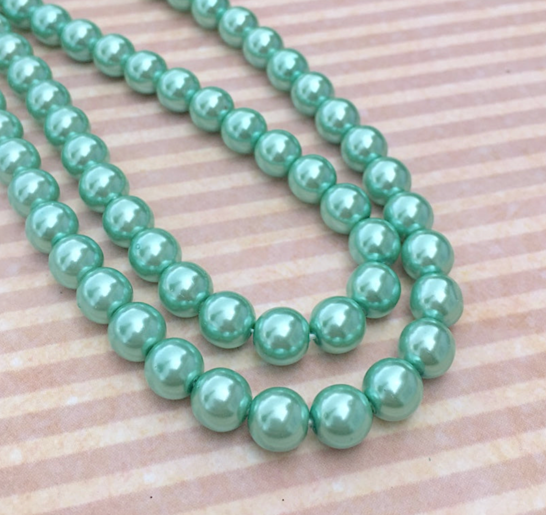Aqua Round Czech Glass Pearls 8mm Strand of 35 beads
