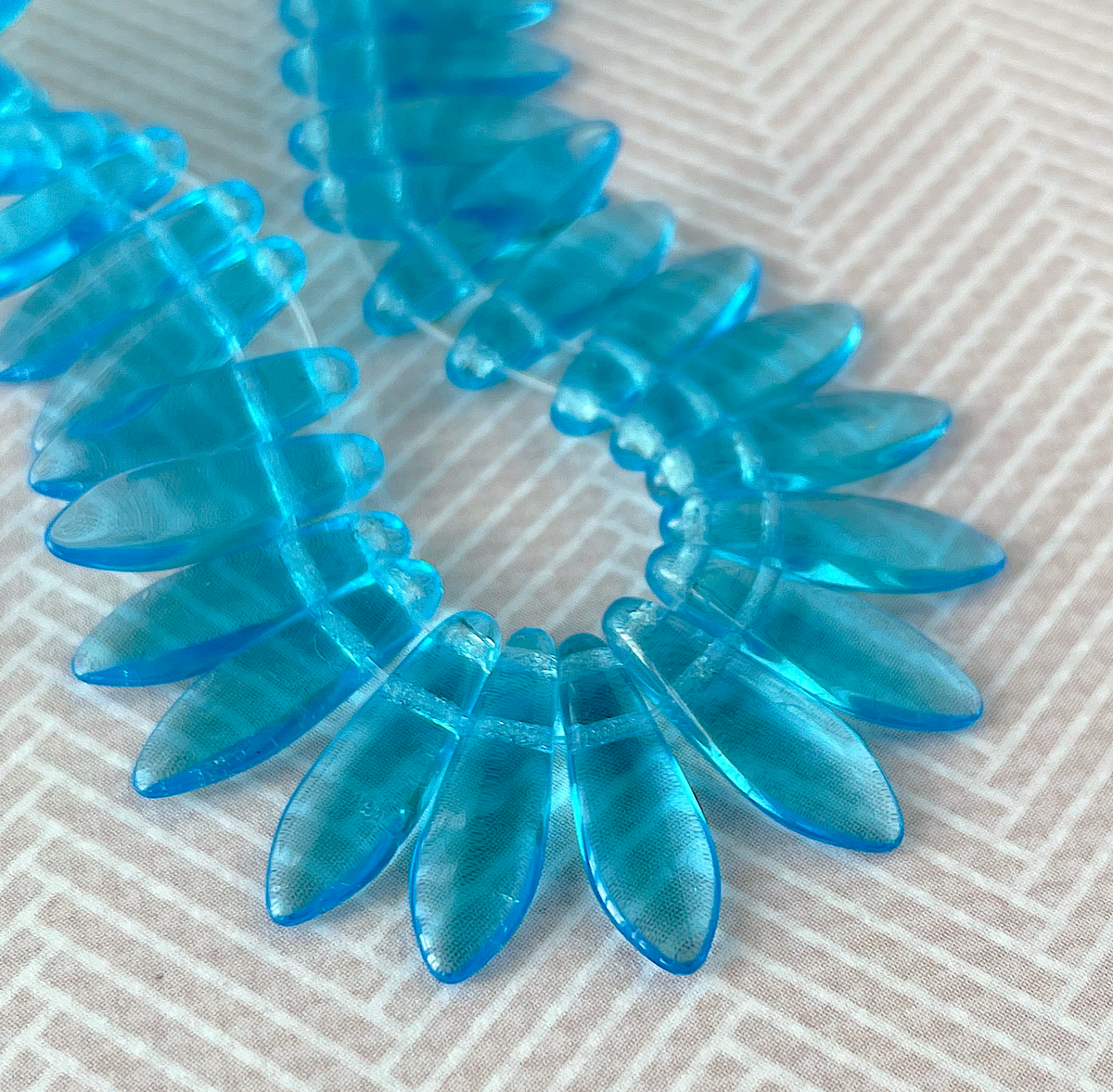 Aqua Two Hole Dagger Beads Czech Pressed Glass Beads - Pack of 10 grams