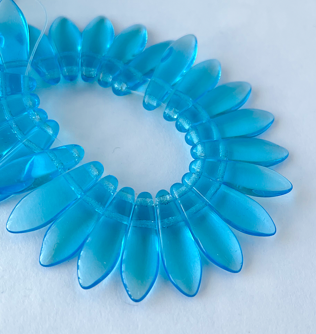 Aqua Two Hole Dagger Beads Czech Pressed Glass Beads - Pack of 10 grams