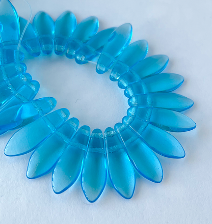 Aqua Two Hole Dagger Beads Czech Pressed Glass Beads - Pack of 10 grams