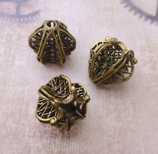 Art Nouveau Filigree Bead Caps Antiqued Brass - Pack of 2