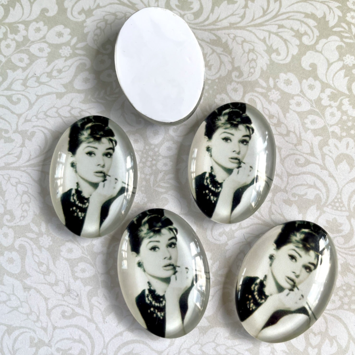 Audrey Hepburn Oval Glass Cabochons 25x18 mm Pack of 6, jewellery making supplies