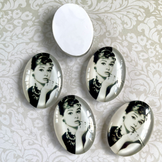 Audrey Hepburn Oval Glass Cabochons 25x18 mm Pack of 6, jewellery making supplies
