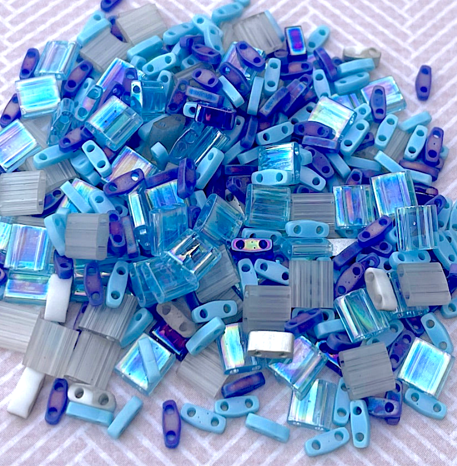 Azure Sky Assorted Colours and Sizes of Tila Beads 8 grams