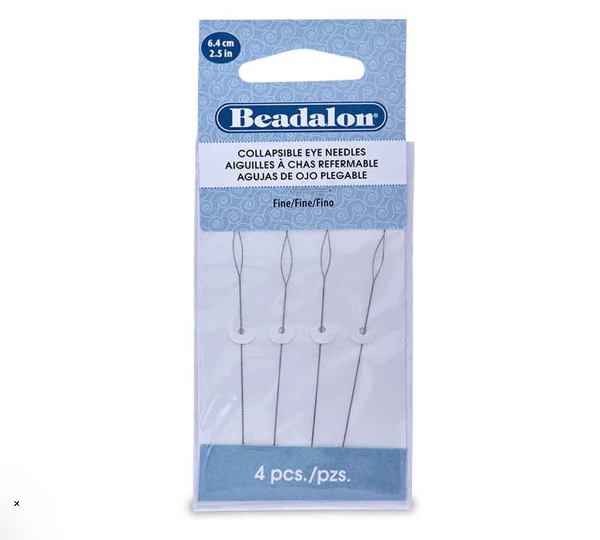 Beadalon Fine Collapsible Eye Needles, 2.5 in, Set of 4