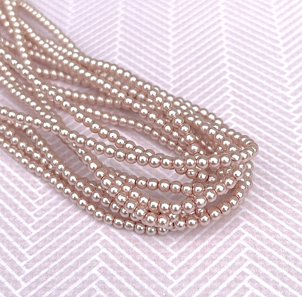 Beige Round Czech Glass Pearls 2mm Strand of 150 beads