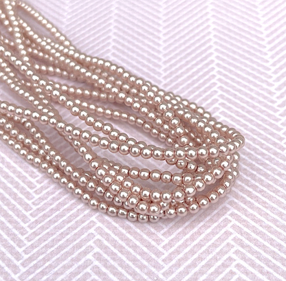 Beige Round Czech Glass Pearls 2mm Strand of 150 beads
