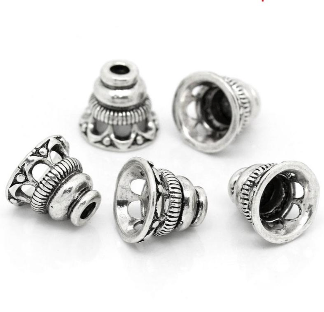 Bell Bead Caps Antique Silver Colour - Pack of 10