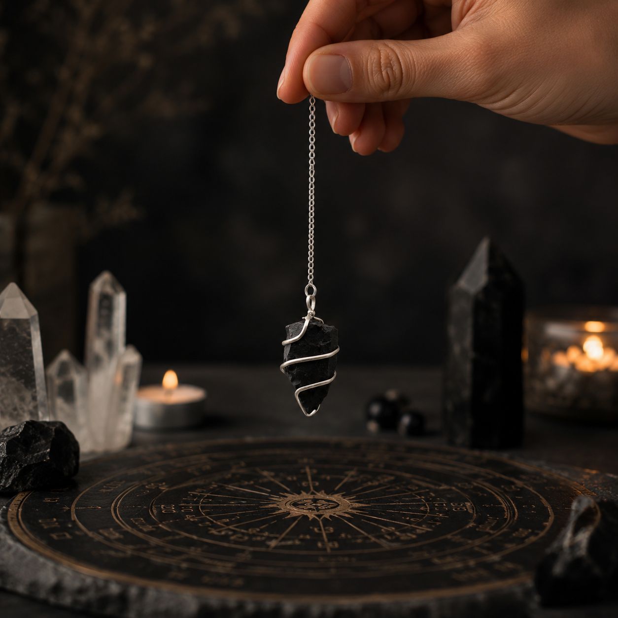 Black Agate Raw Gemstone Pendulum