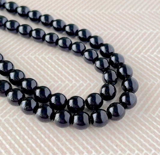 Black Round Czech Glass Pearls 6mm Strand of 75 beads