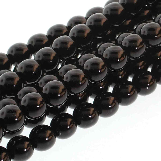 Black Round Czech Glass Pearls 6mm Strand of 75 beads