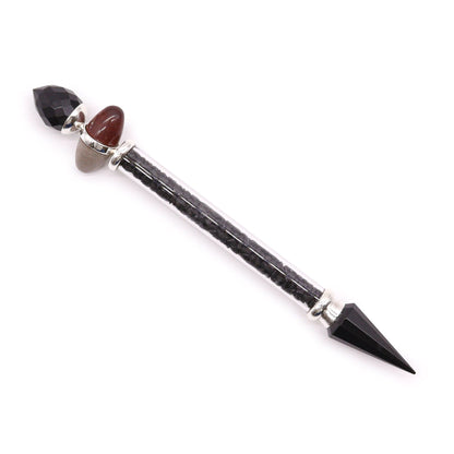 Black Tourmaline & Agate Shiva Lingam Magic Wand for Protection & Grounding