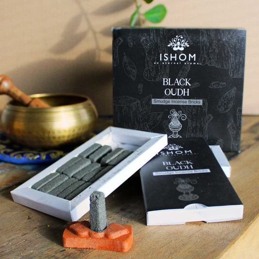 Black Wood Natural Incense Smudge Bricks and Burner Pack of 15