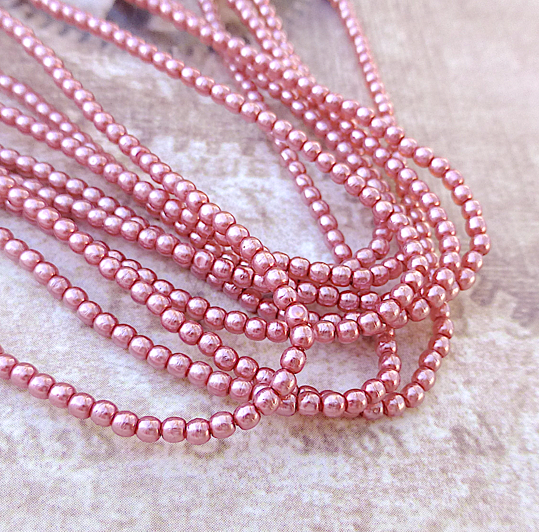 Blush Pink Round Czech Glass Pearls 2mm Strand of 150 beads