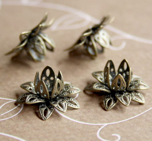 Brass 3D Flower Bead Caps in Bronze Colour Jewellery Findings Floral bead caps