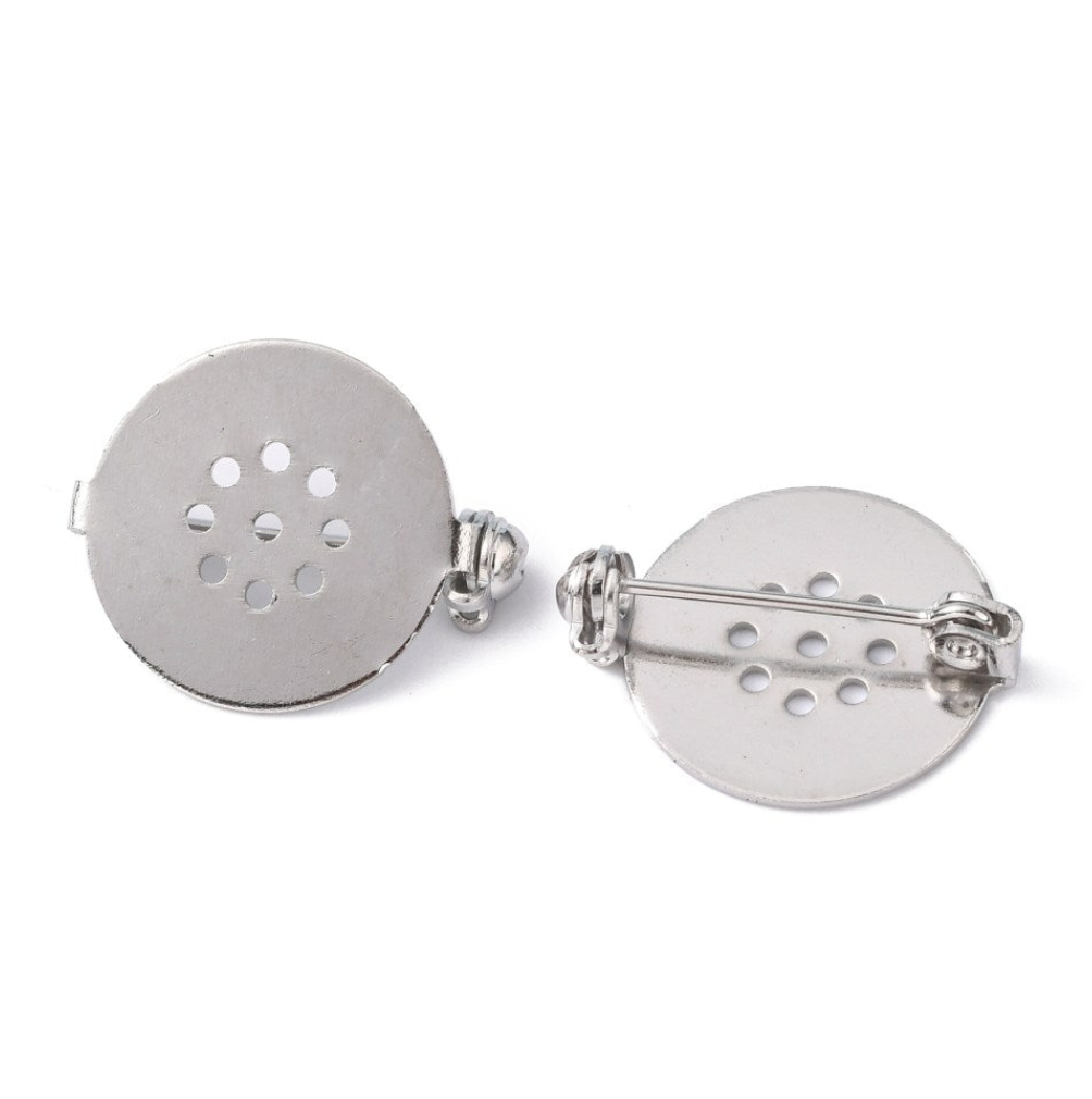 Brass Brooch Findings Brooch Blanks 18 mm Platinum Colour Pack of 10